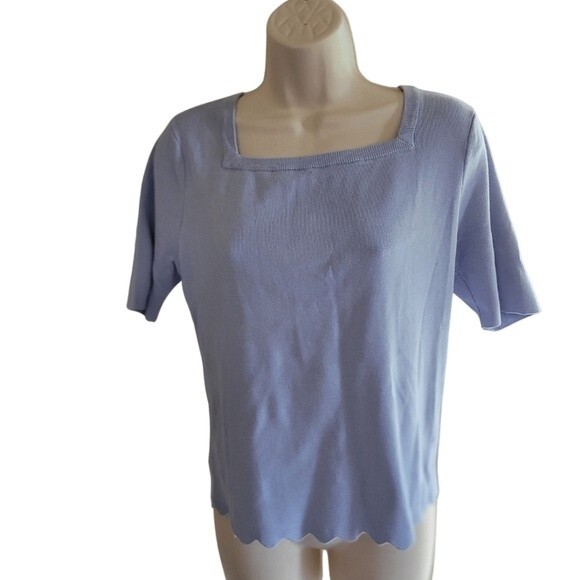 Calvin Klein Periwinkle/Blue Square Neckline Blouse with Scalloped Hem Petite XL - Picture 1 of 6